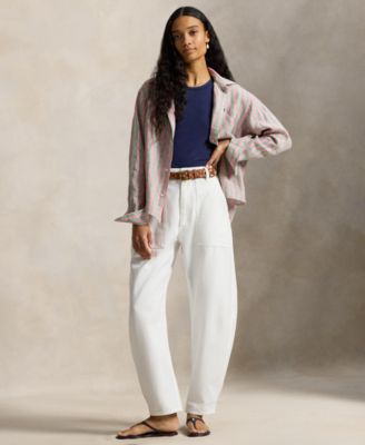 Women's Cropped Gingham Linen Shirt