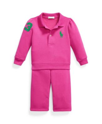 Baby Girls' Polo Collared Shirt and Pants, 2-Piece Set