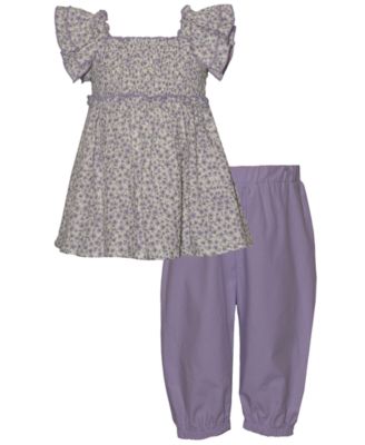 Baby Girls' Smocked Square Neck Top and Jogger Pants, 2-Piece Set