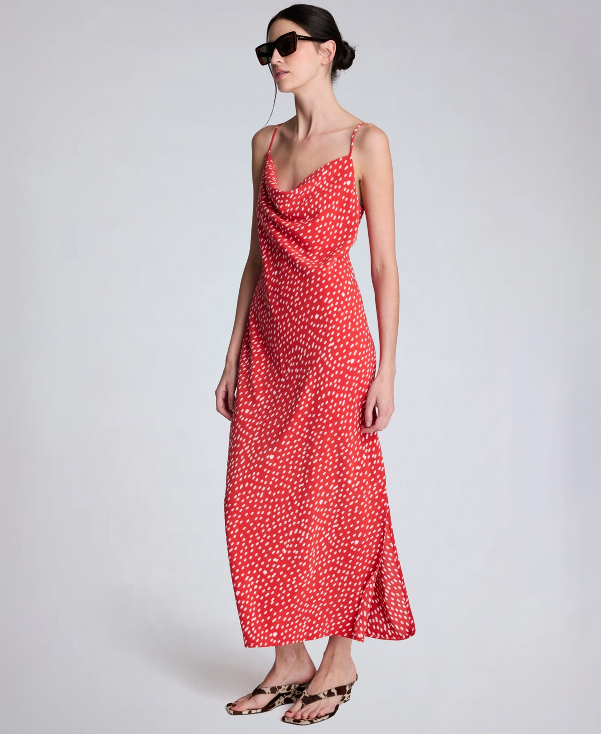 Kenneth Cole Women's Polka Dot Cowl Neck Maxi Slip Dress