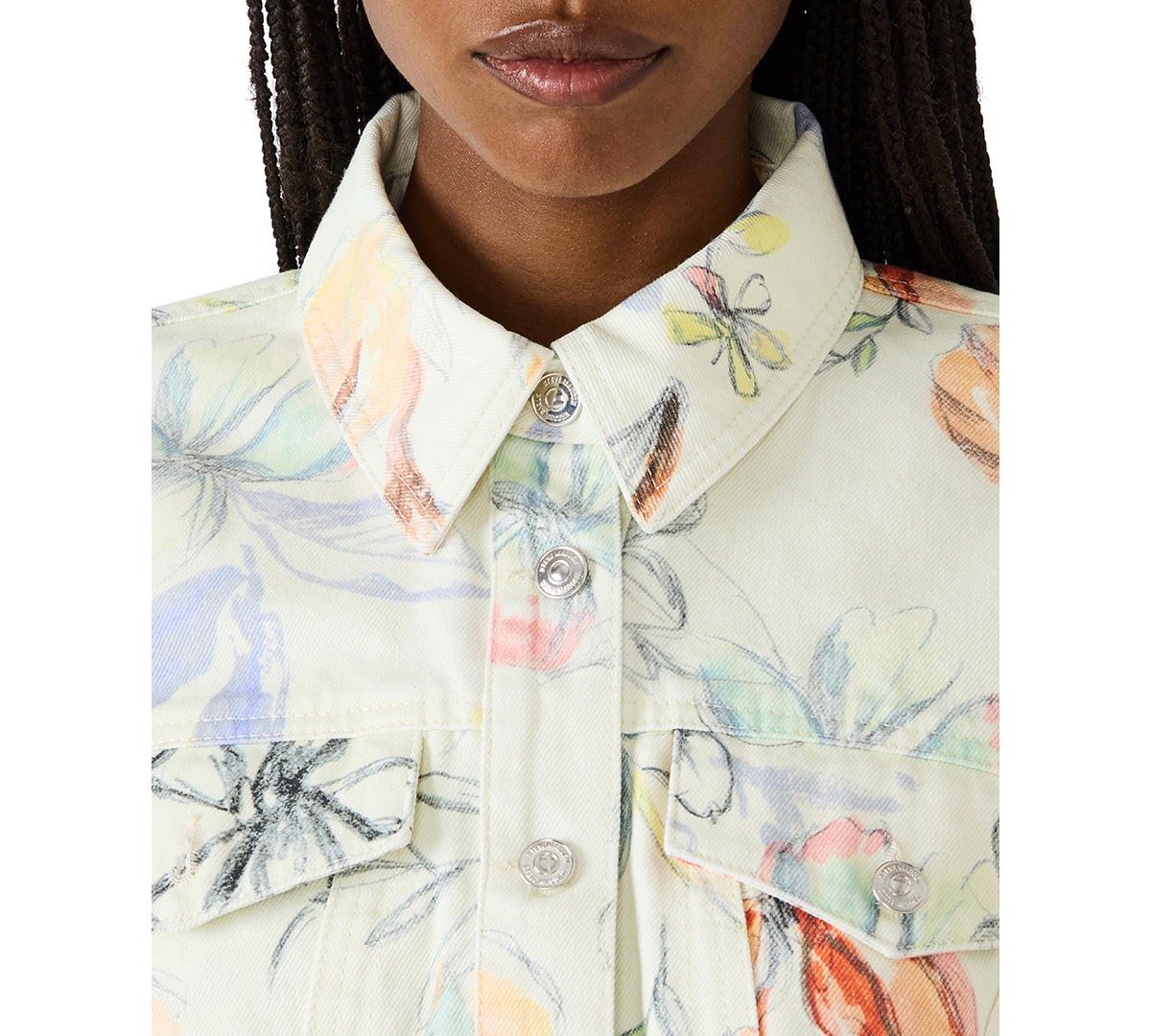 Steve Madden Women's Raleigh Printed Collared Trucker Jacket