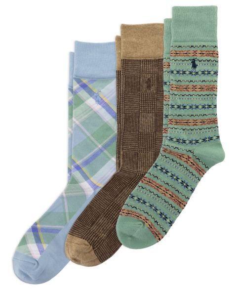 Носки для мужчин, средней высоты, с принтом, 3 шт. — Polo Ralph Lauren, цвет: Тёмно-зелёный