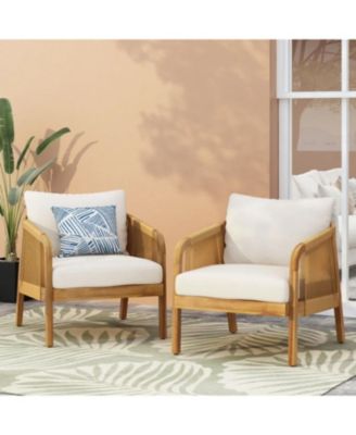 Acacia & Wicker Outdoor Club Chairs - Brown/Beige