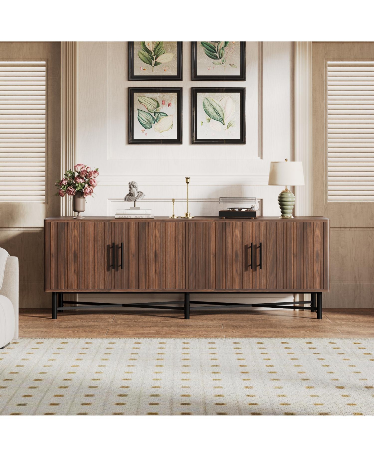 Streamdale Chestnut 4-Door Tv Cabinet - Storage & Adjustable Shelves