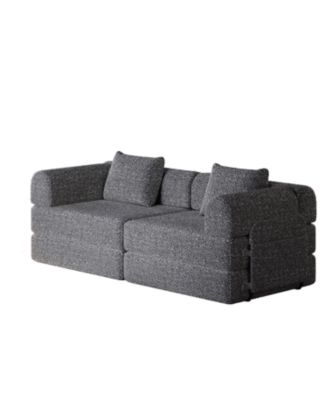 Chenille Convertible Sofa Bed with Storage Pockets & Cushions
