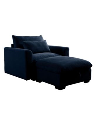 Blue Corduroy Modular Sofa with Ottoman
