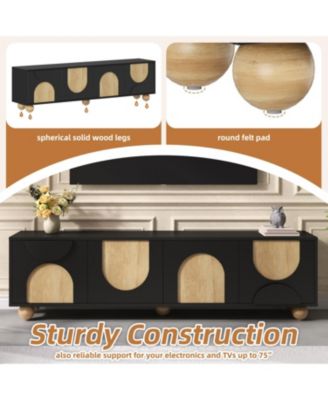 Streamdale Farmhouse TV Stand for 75" TVs, Cream Media Console, Black, 69.6"W