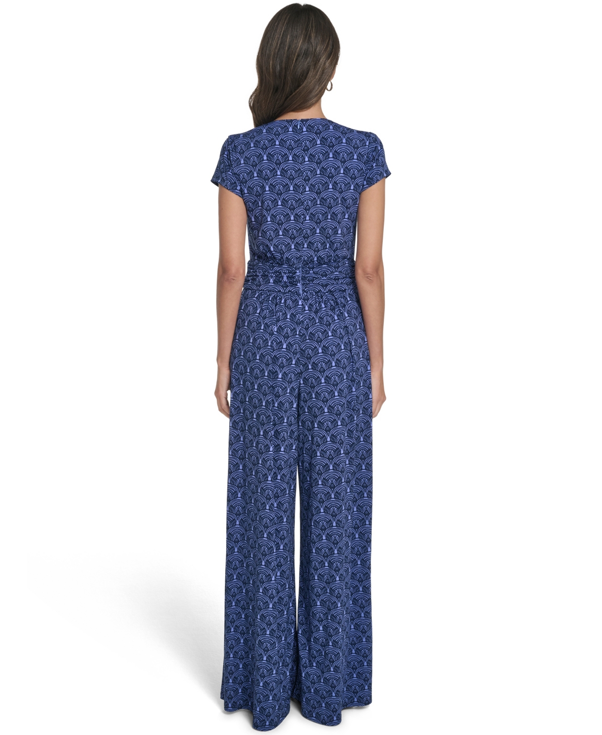 Vince Camuto Women's V-Neck Printed Shirred Front Jumpsuit
