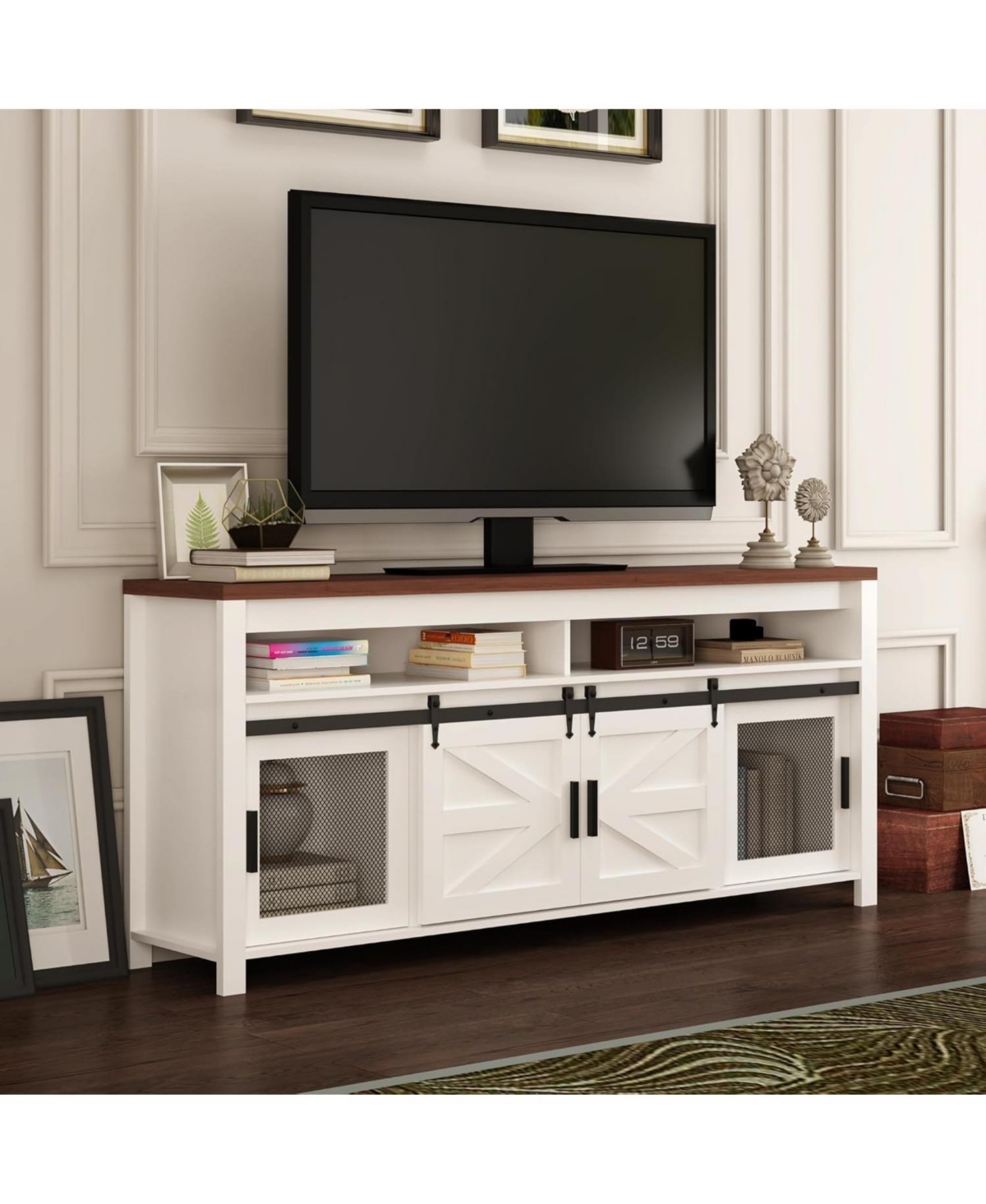 gaomon 31" Tall Media Cabinet with Open Shelf and Sliding Barn Door Modern Farmhouse Tv Stand