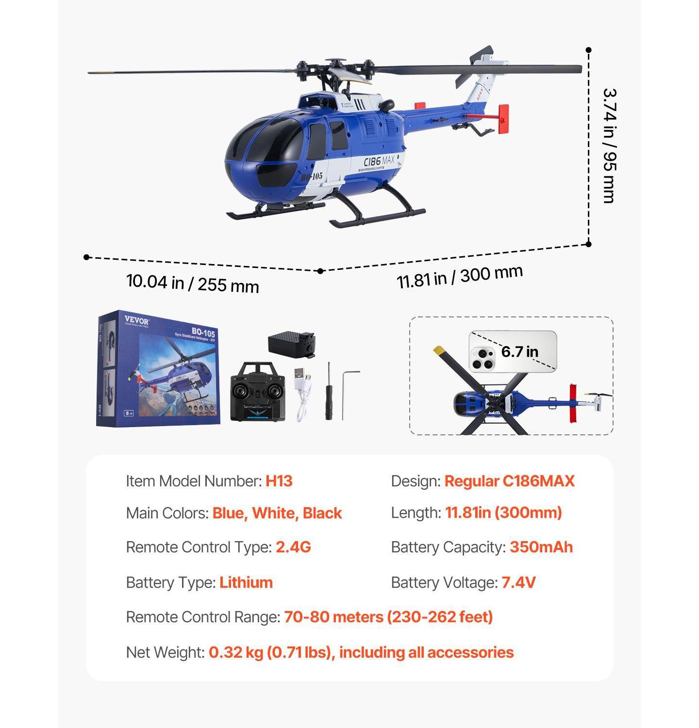 Детская игрушка HONGGE One Key Takeoff Altitude Hold Night Flight Remote Control Helicopter, цвет: Синий — фото 4