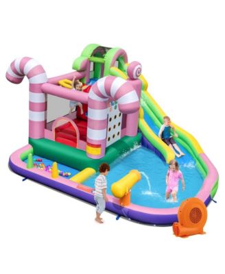 Inflatable Candy Water Park for Kids with Slide Splash Pool and Bouncy Play Zones