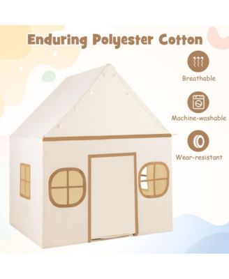 Kids Indoor Play Tent with Windows Star Lights Mat and Storage Pockets