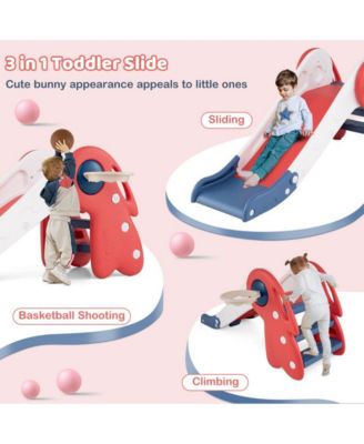Kids Folding Slide and Climber Playset with Basketball Hoop and Indoor Outdoor Fun