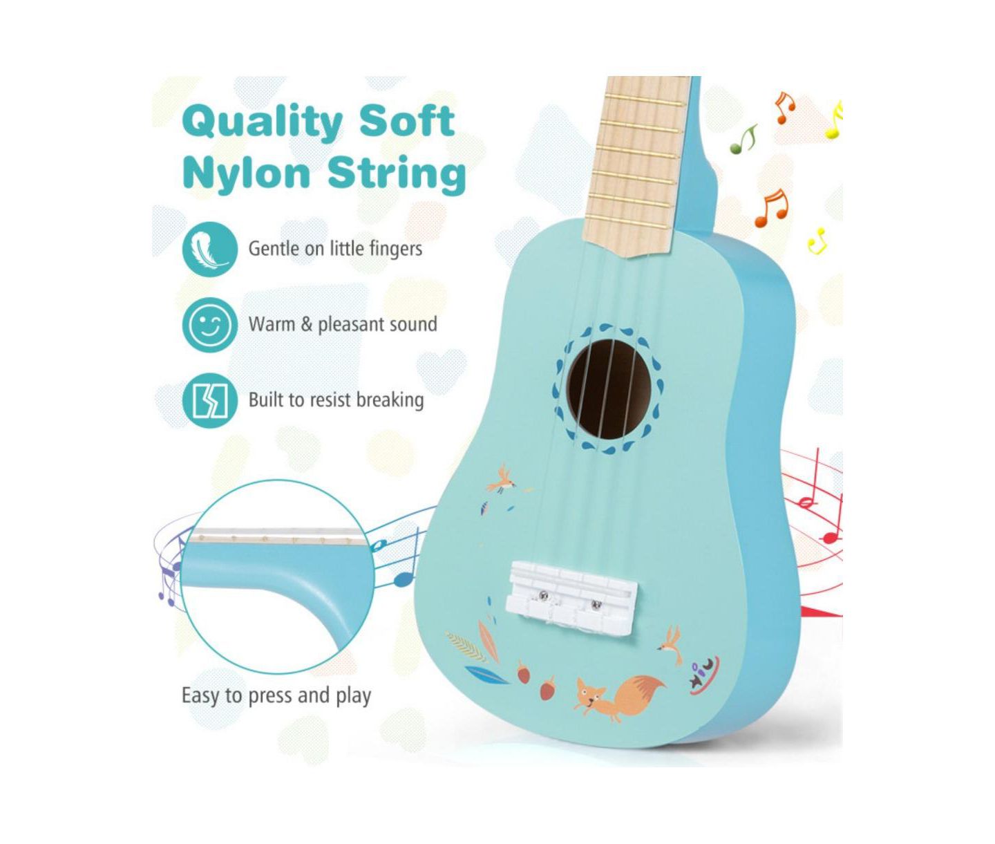 Детская игрушка HONGGE Kids Beginner Ukulele with Nylon Strings, 1-Piece Musical Toy, Ages 3+, цвет: Синий — фото 10