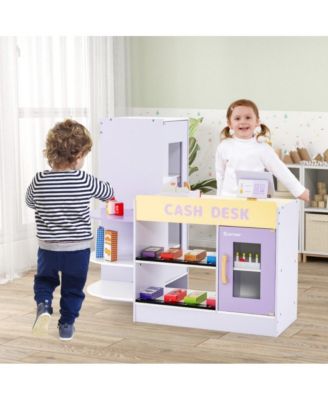 Kids Wooden Supermarket Play Set with Checkout Counter