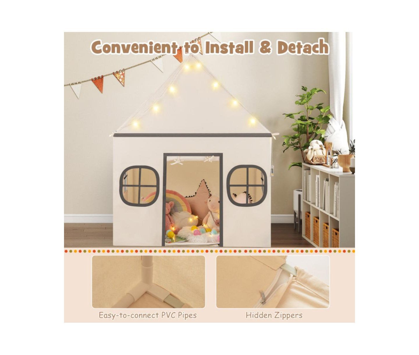 Детская игрушка HONGGE Star Lights Play Tent With Door Curtain, Ages 3+, цвет: Бежевый / Хаки — фото 7