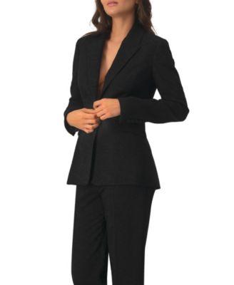 Women's Blazer with Pockets and Floral Accessory