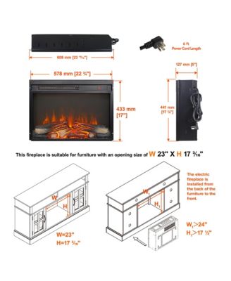 23 inch electric fireplace insert, ultra thin heater with log set & realistic flame, remote control with timer, overheating protection