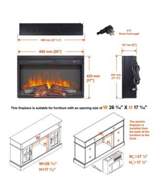 26 inch electric fireplace insert, ultra thin heater with log set & realistic flame, remote control with timer, overheating protection
