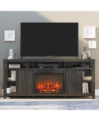 23 inch electric fireplace insert, ultra thin heater with log set & realistic flame, remote control with timer, overheating protection