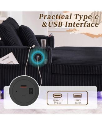 Streamdale Corduroy Oversized Recliner Sofa w/ USB, LED, Cup Holder