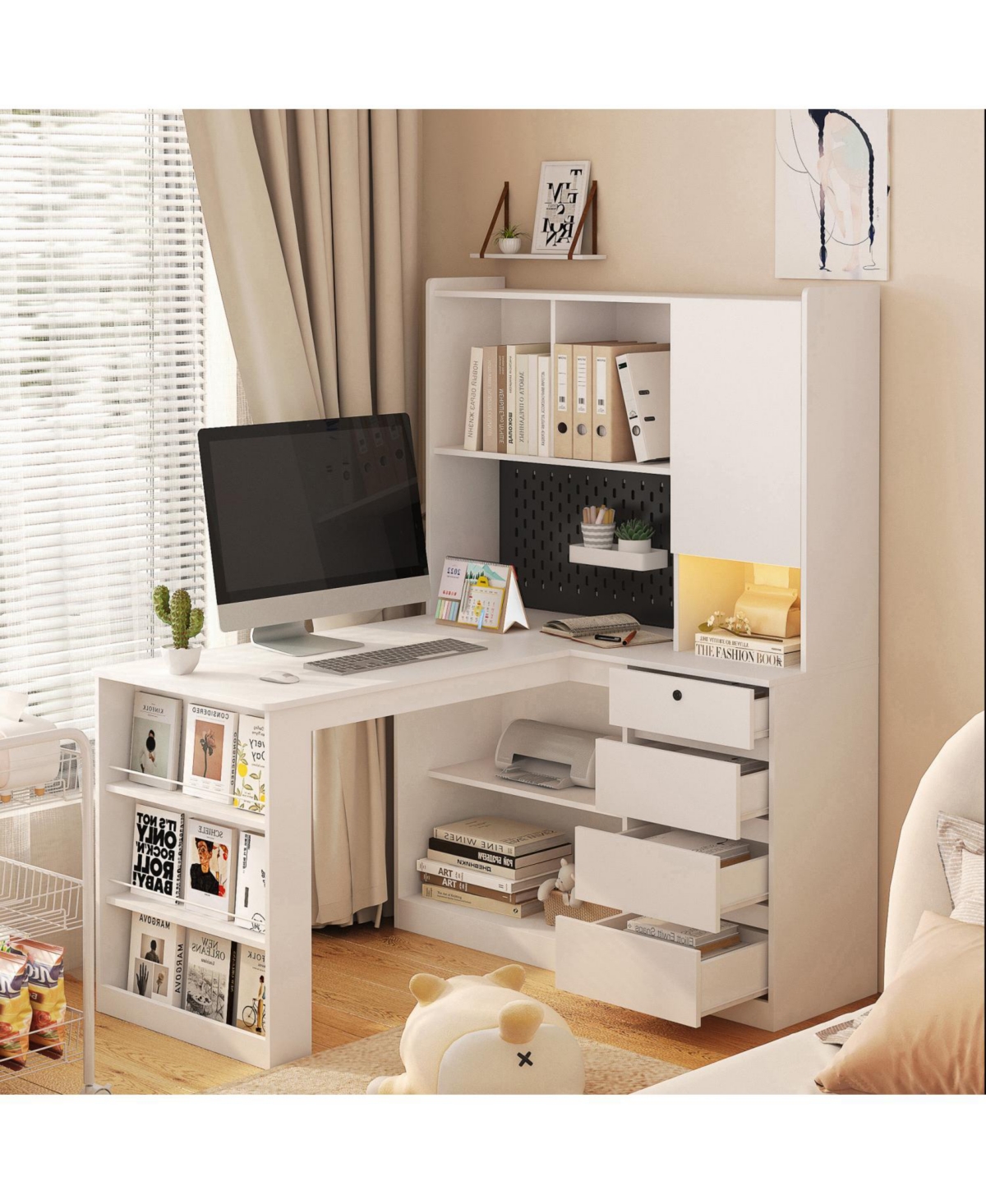 Streamdale Furniture L Shaped Desk with Charger Drawers Led & Storage