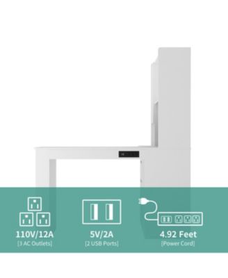 L Shaped Desk with Charger Drawers LED & Storage