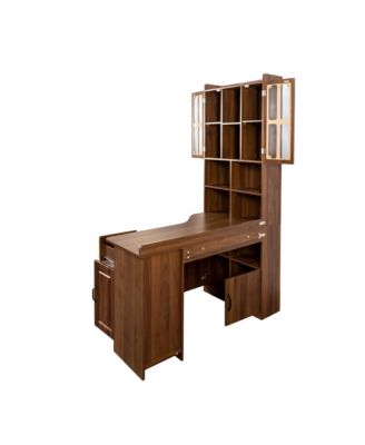2-in-1 L-Shaped Corner Desk with Drawers, Bookshelf & Hutch