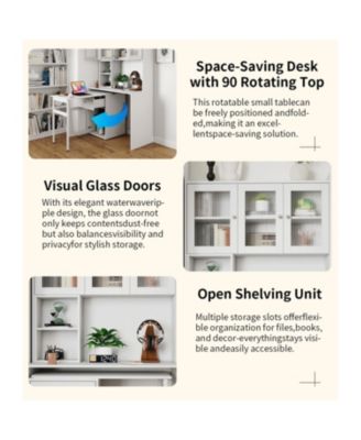 Computer Desk with Hutch, Rotating Desktop, Large Workspace