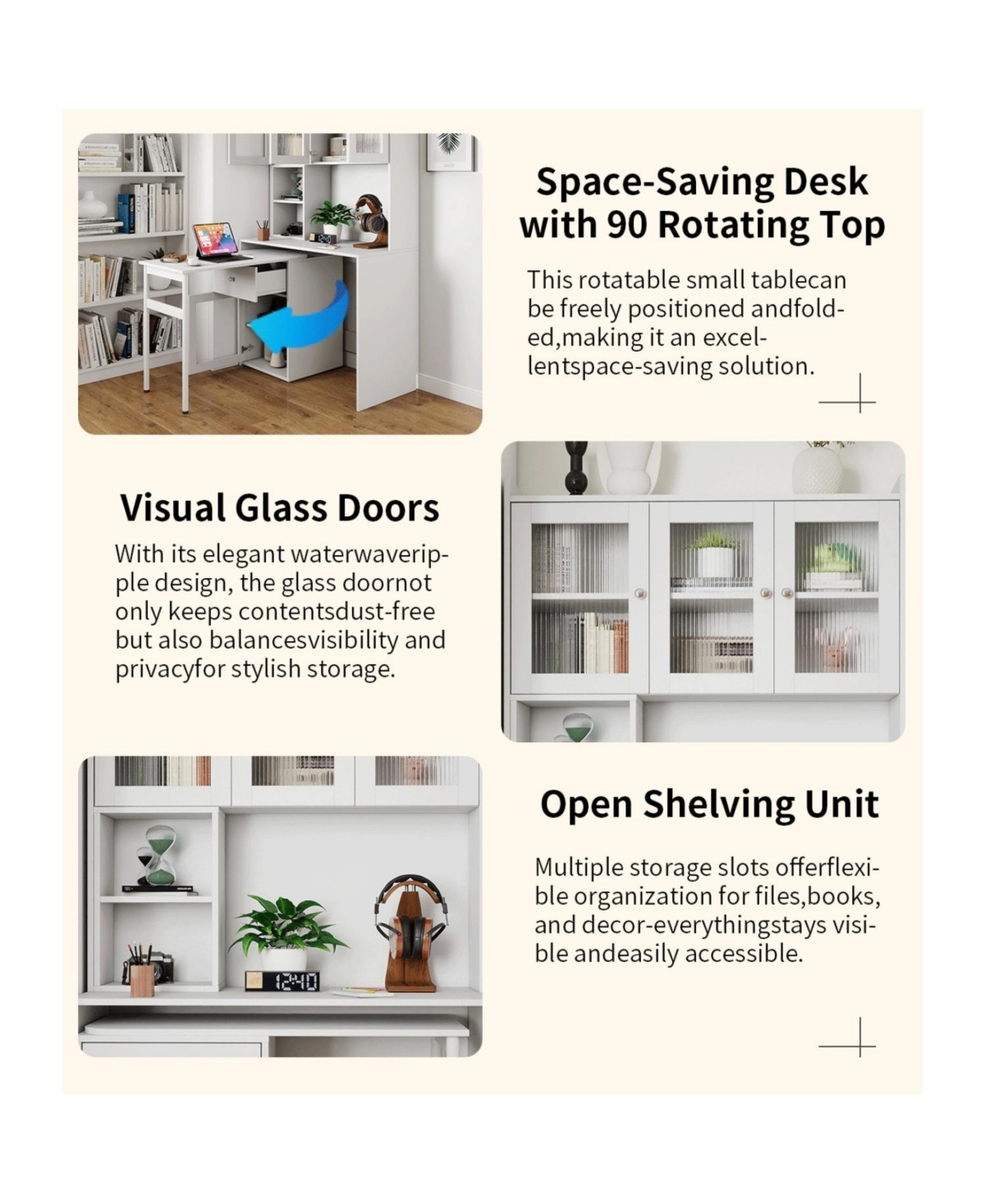 Streamdale Furniture Computer Desk with Hutch, Rotating Desktop, Large Workspace