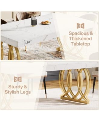 63-Inch Wood and Metal Faux Marble Tabletop Modern Kitchen Dining Table