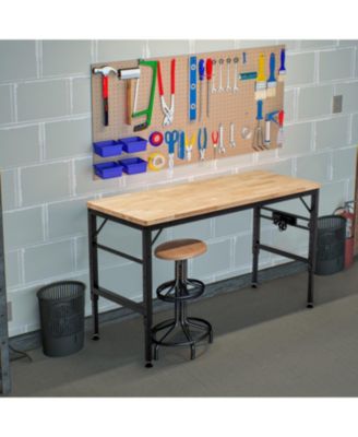 Adjustable Height Workbench, 60" Rubber Wood Top with Power Outlets, 2000 lbs Capacity