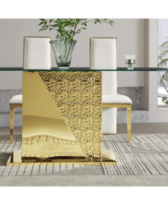 Streamdale Gold stainless steel legs dining table 70.08 inch black tempered glass top