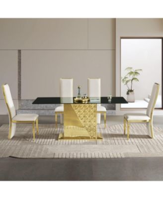 Streamdale Gold stainless steel legs dining table 70.08 inch black tempered glass top