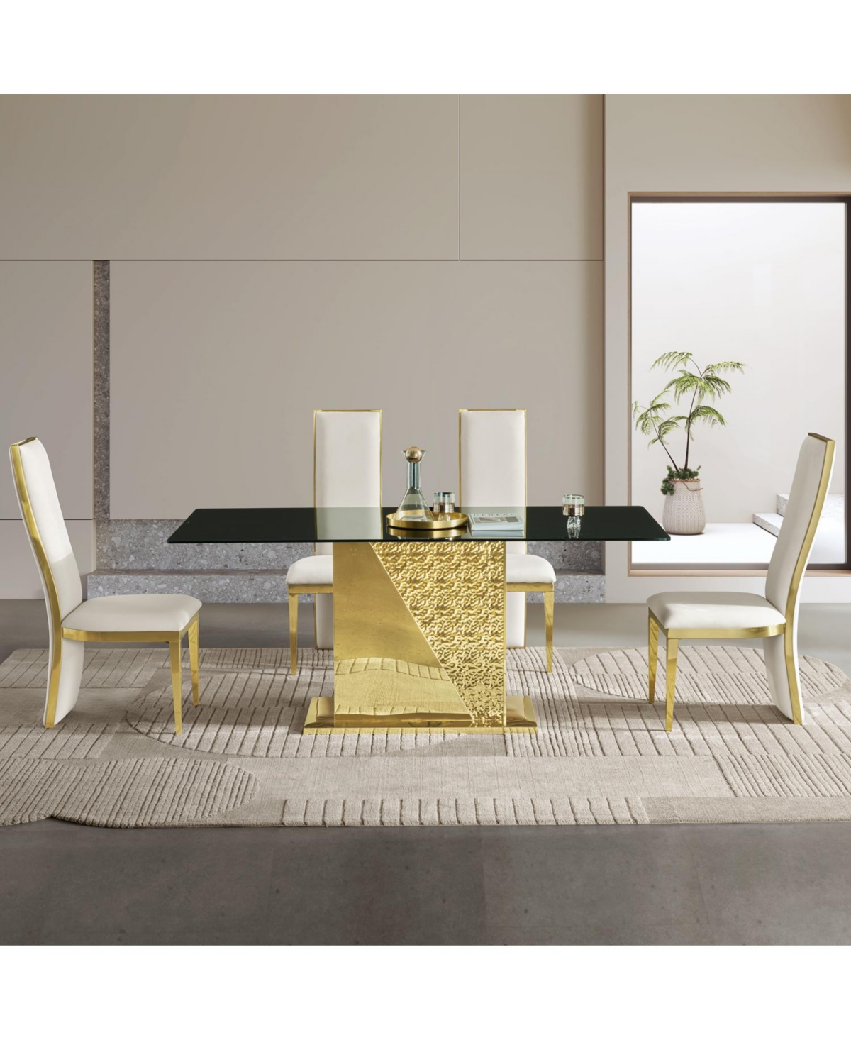 Streamdale Furniture Streamdale Gold stainless steel legs dining table 70.08 inch black tempered glass top