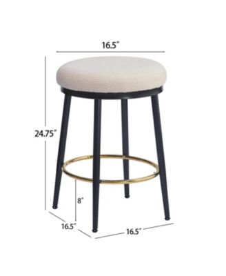  Modern Counter Stools (Set of 2), White, with Iron Frame