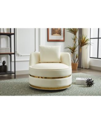 Swivel Accent Chair, Faux Leather Barrel Club Chair