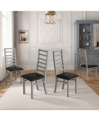 Set of 4 Modern Metal Dining Chairs with PU Leather Seats