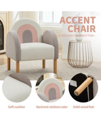 Accent Chair Sofa, Toddler Fabric with Solid Wooden Frame,Rainbow Design
