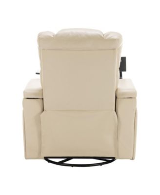Swivel PU Leather Power Recliner w/ Tray USB Storage