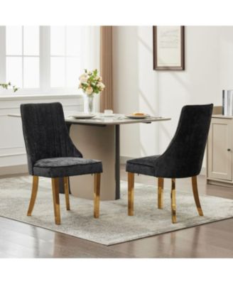 Chenille Dining Chairs Set of 2 Black