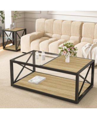 Modern Glass & Wood Coffee Table
