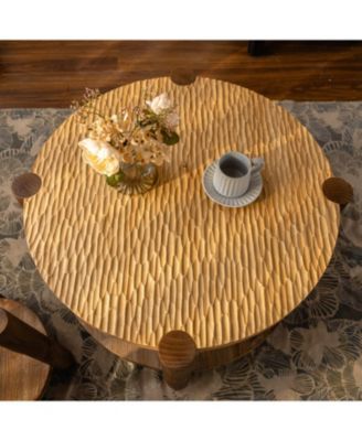 Round Wood Coffee Table - 2 Tier Mid Century Modern