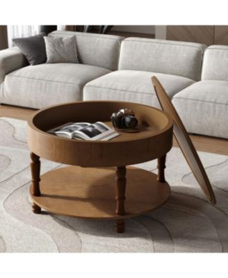  Modern Round Coffee Table with Storage - Walnut