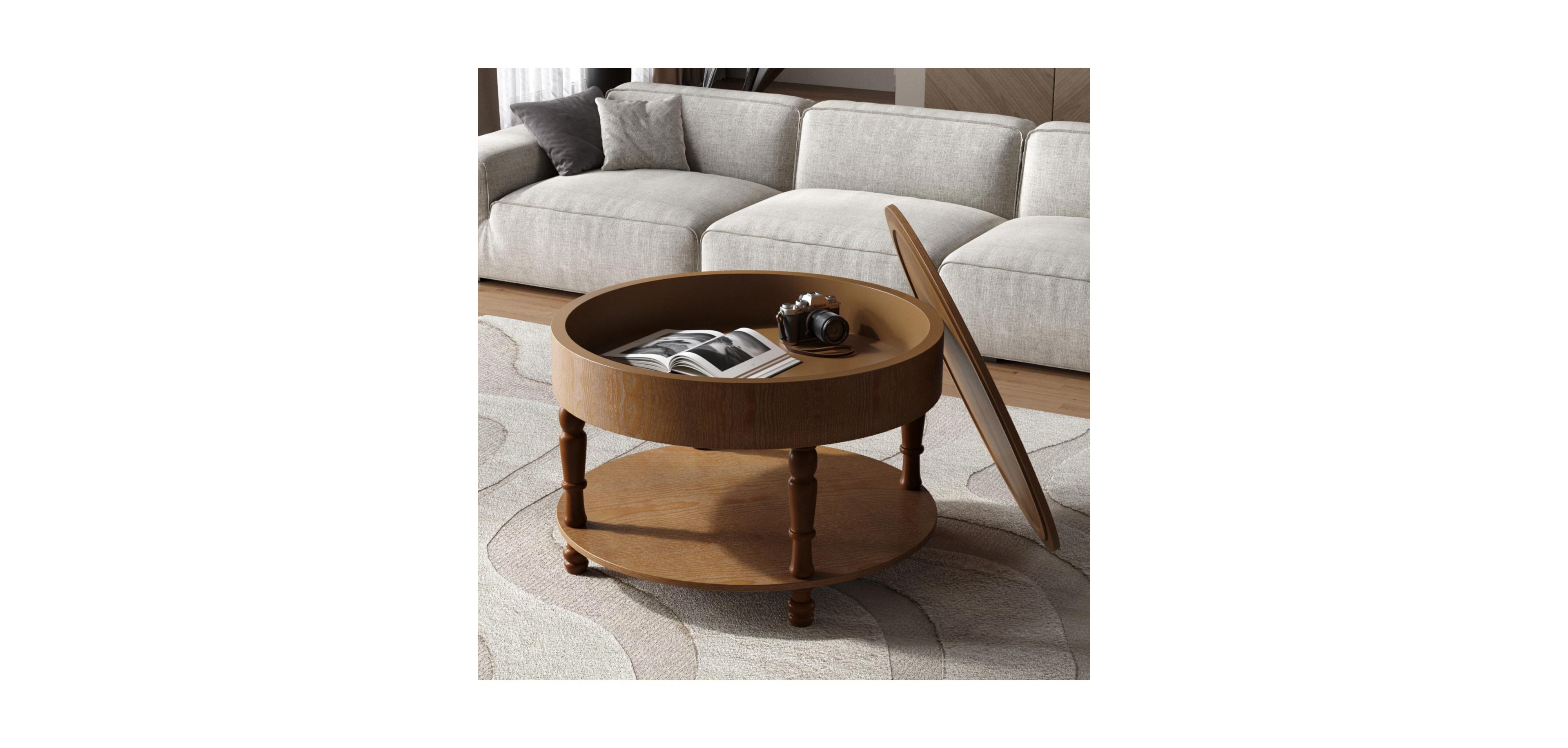Streamdale Furniture Modern Round Coffee Table with Storage - Walnut