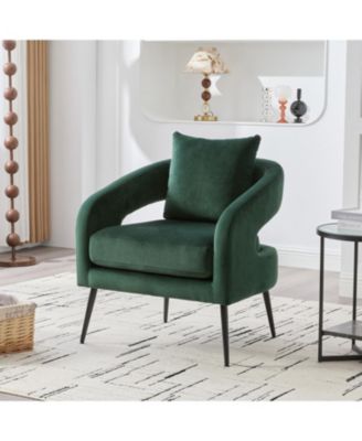  Velvet Open Back Accent Chair with Metal Legs, Green