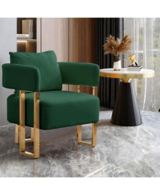 TS Modern Green Teddy Fleece Chair Gold Legs 2PC