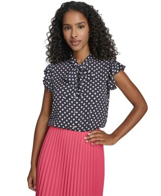 Women's Double Dot Tie Neck Top