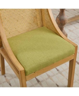 Rattan Dining Chair, Wood Frame, Linen Seat, Rustic Style, Olive Green