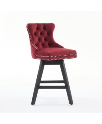 Velvet Barstools, Button Tufted, Wood Legs, Nailhead Trim, Set of 2